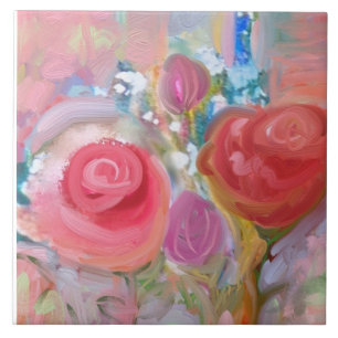 Large Ceramic Tile, Gorgeous Original Floral Ceramic Tile