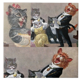 Large Ceramic Tile, Vintage Funny Kitty Postcard! Ceramic Tile