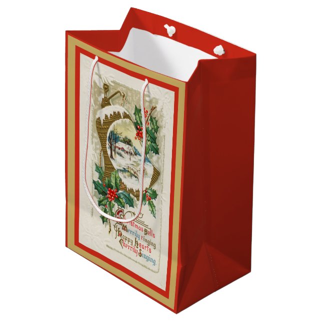 Large Christmas Bell and Winter Home Medium Gift Bag (Front Angled)
