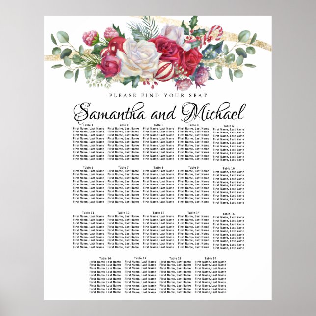 Large Christmas Greenery 19-Table Seating Chart (Front)