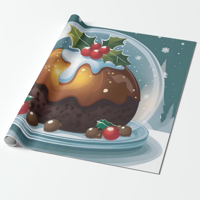 Large Christmas pudding under glass dome Wrapping Paper (Unrolled)
