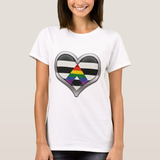 Large Chrome Heart in LGBT Ally Pride Flag Colours T-Shirt (Front)