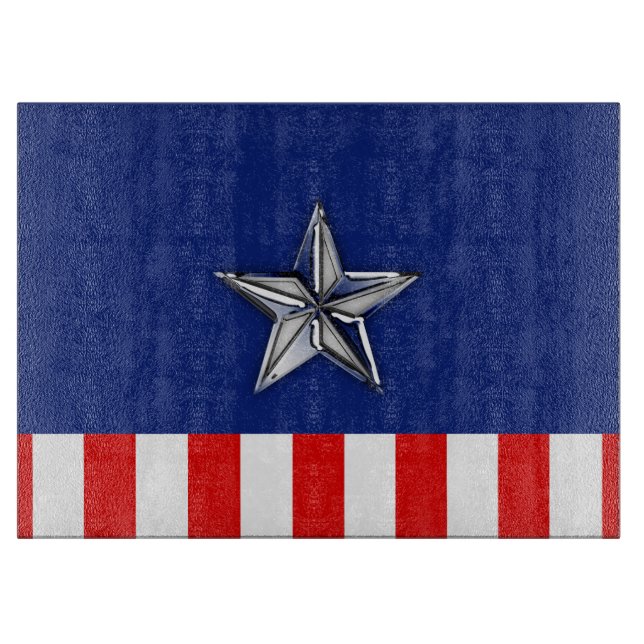 Large Chrome Like Silver Star on Festive Colours Cutting Board (Front)
