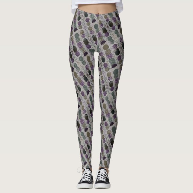 Large Circle Shapes Multi Dark Colours Grey Leggings (Front)