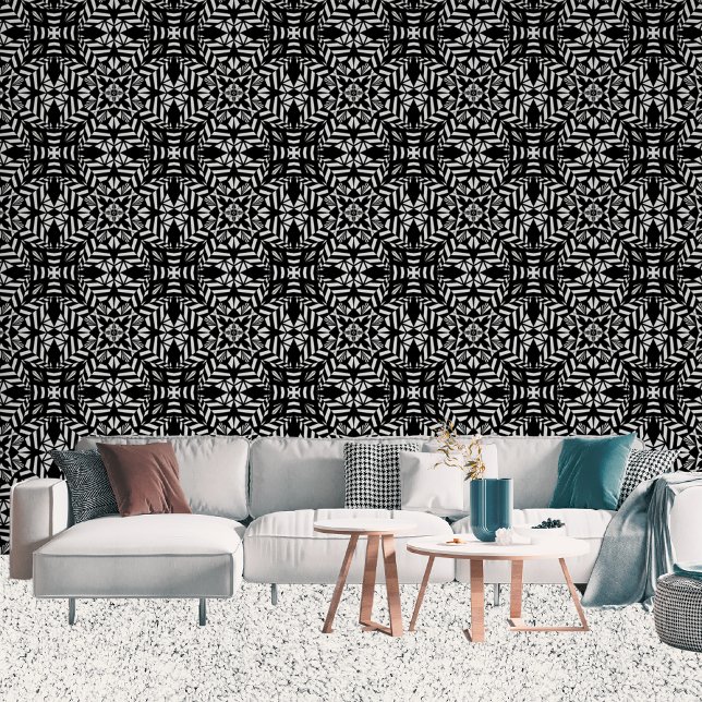 Large Circles Geometric Pattern Black And White  Wallpaper (Living Room)