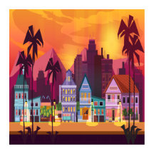 Large City and Town Scene Art Poster