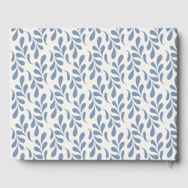 Large Coastal Blue Botanical Leaf Pattern Guest Book (Back)