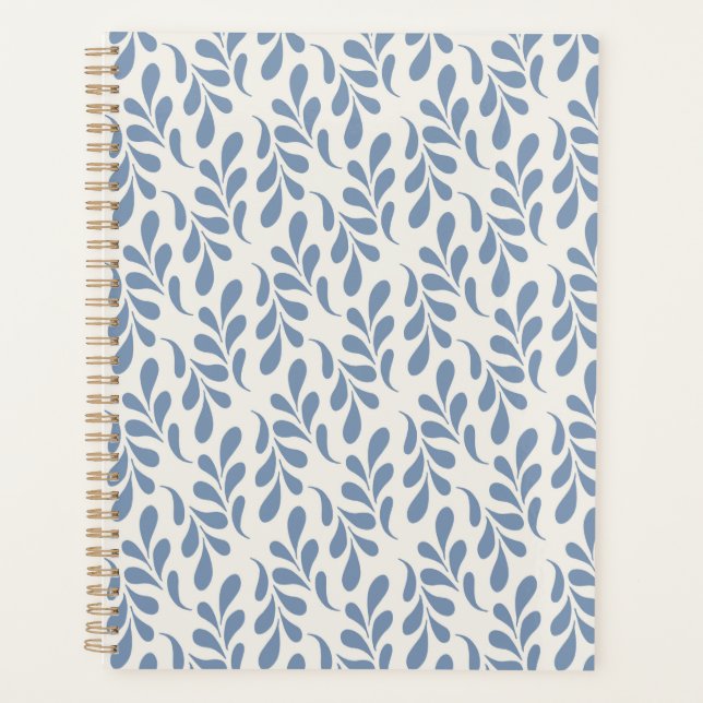 Large Coastal Blue Botanical Leaf Pattern Planner (Front)