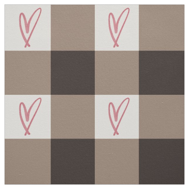 Large Cocoa Heart Gingham - Cotton Twill Fabric (Swatch)