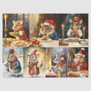 Large Collage of Christmas Mice for Decoupage  Tissue Paper