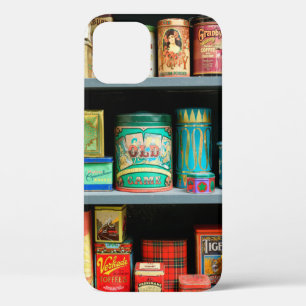 Large collection of colorful vintage cans displaye iPhone 12 case