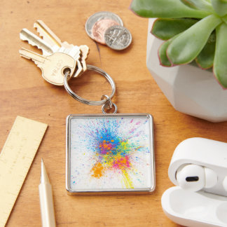 Large Colour Splash Premium Square Keychain
