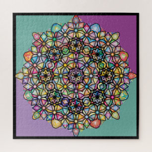 Large Coloured Mandala 4-Square: Aubergreen Jigsaw Puzzle