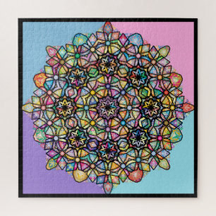 Large Coloured Mandala 4-Square: Blurple Jigsaw Puzzle