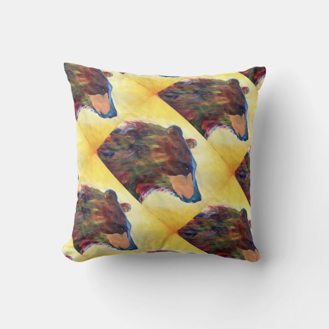 Large Colourful Abstract Bear Art Cushion (Front)