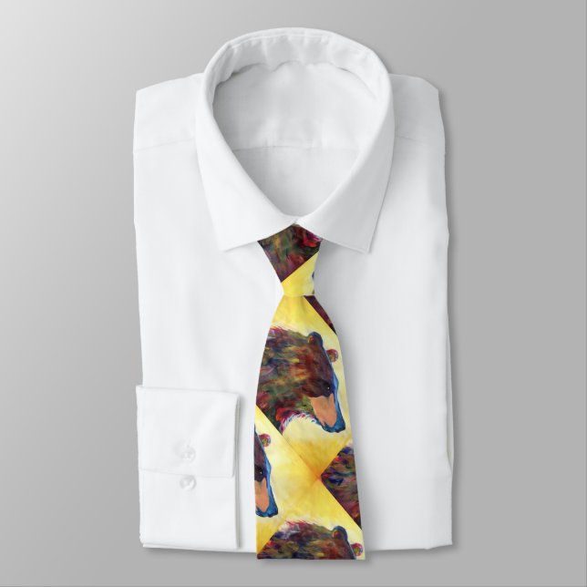 Large Colourful Abstract Bear Art Tie (Tied)