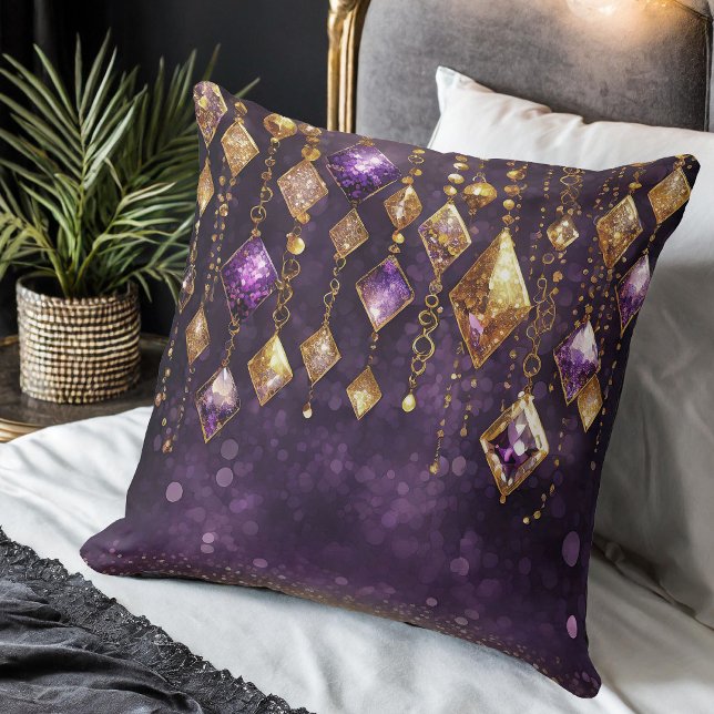 Large Colourful Boho Gems Violet and Gold ID1035 Cushion (Creator Uploaded)