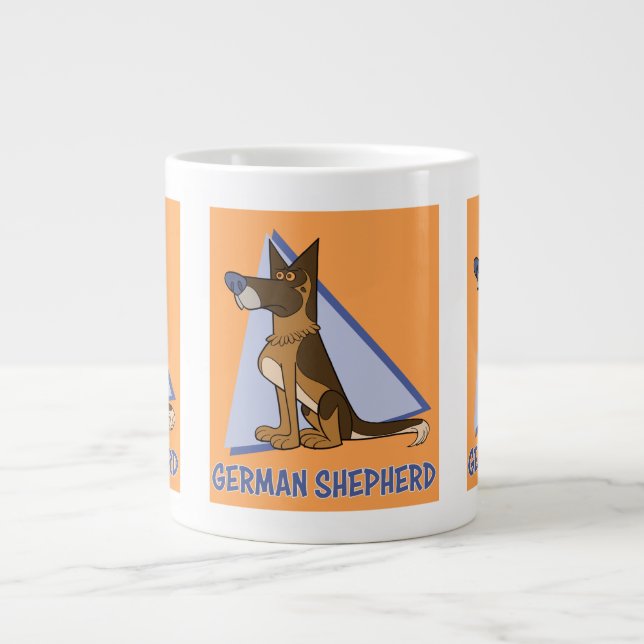 Large Colourful Cartoon German Shepherd Dog Large Coffee Mug (Front)