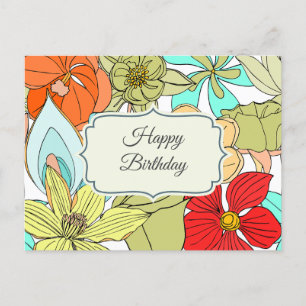 Large Colourful Flowers Happy Birthday Postcard