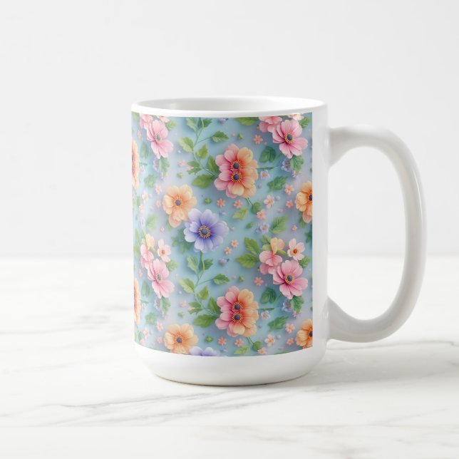 Large Colourful Paper Flowers Coffee Mug (Right)