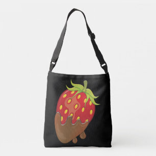 Large colourful strawberry dipped in chocolate crossbody bag