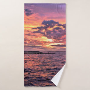 Large colourful sunset over waterbeach,beautiful,c bath towel