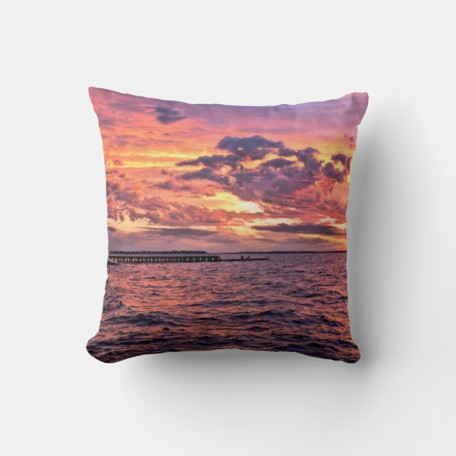 Large colourful sunset over waterbeach,beautiful,c cushion (Front)