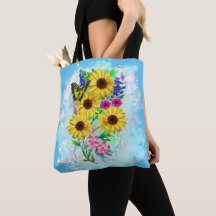 Large colourful Toe Bag Sunflowers and butterfly