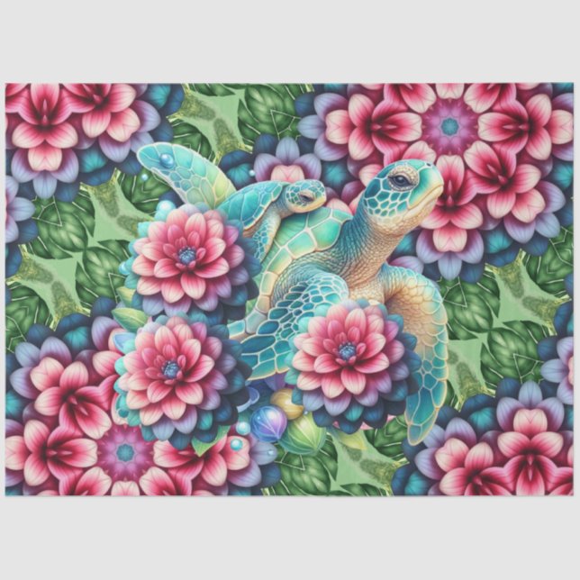 Large Colourful Tropical Sea Turtles Mama & Baby Tissue Paper (Front)