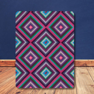 Large Colourful Vintage Retro Quilt Pattern Boho Sherpa Blanket