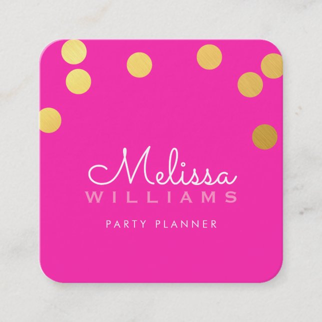 LARGE CONFETTI SPOT cute luxe faux gold foil pink Square Business Card (Front)