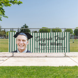 Large Congrats Grad Green Lines Men Custom Photo Banner