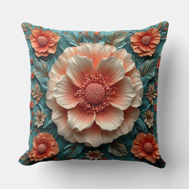 Large Coral Flowers Cushion (Front)