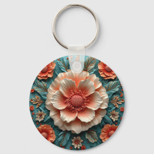 Large Coral Flowers Key Ring