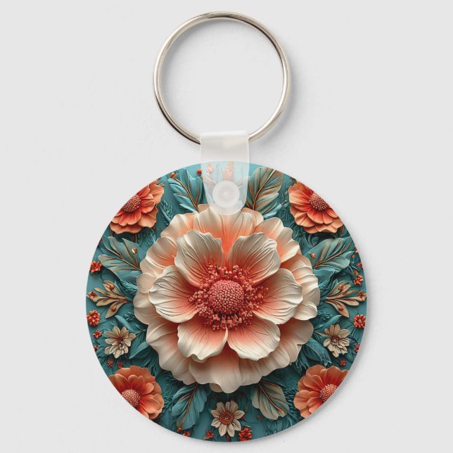 Large Coral Flowers Key Ring (Front)