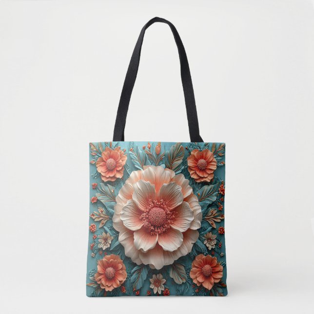 Large Coral Flowers Tote Bag (Front)