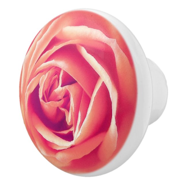 Large Coral Orange Rose Print Ceramic Knob (Right)