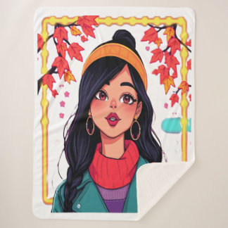 Large Cosy Autumn Girl Fleece Blanket – Oversized 