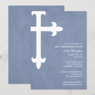 Large Cross Religious Invitation, Blue Invitation