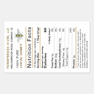 Large Custom Honey Nutrition Label with Bee Gold