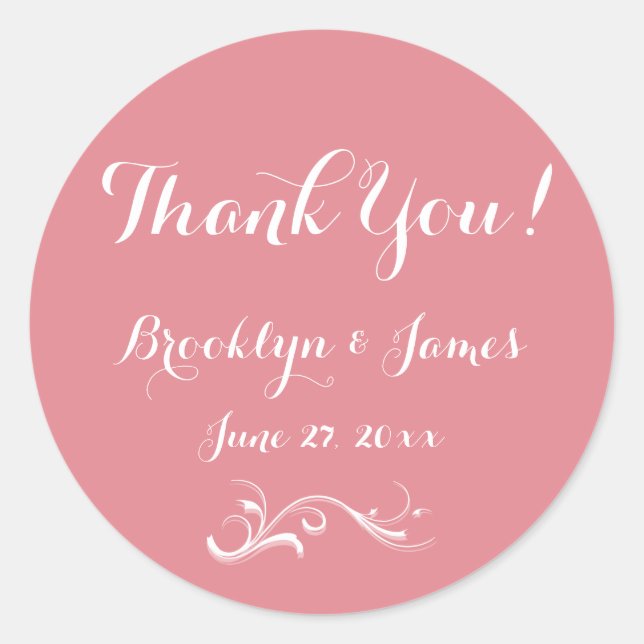 Large Custom Thank You Pink White Wedding Stickers (Front)
