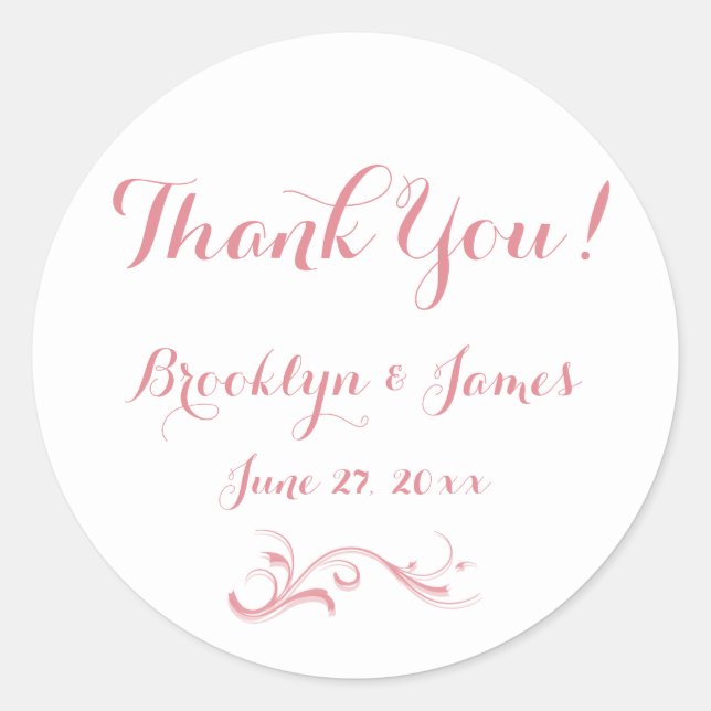 Large Custom Thank You White Pink Wedding Stickers (Front)