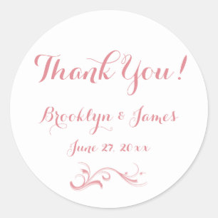 Large Custom Thank You White Pink Wedding Stickers
