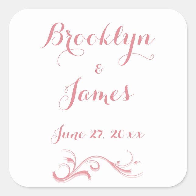 Large Custom White Pink Wedding Stickers (Front)