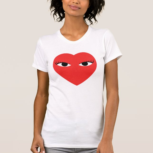 Large Cute Red Heart with Eyes on White T Shirt (Front)