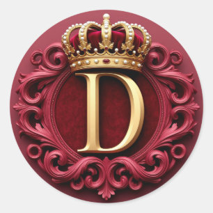 Large D Monogram on Red Velvet Classic Round Sticker