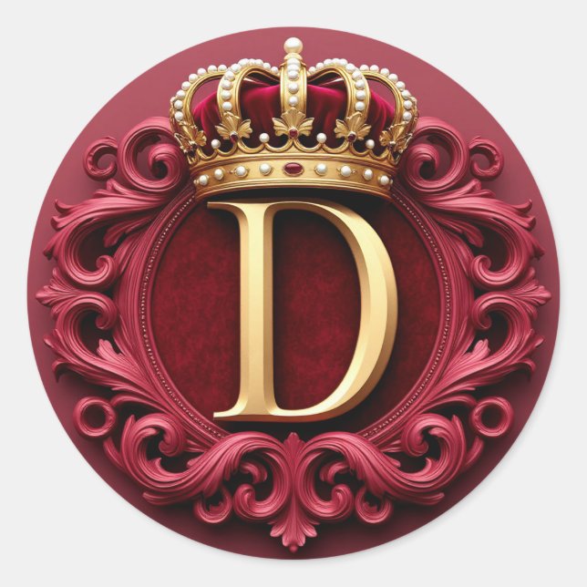Large D Monogram on Red Velvet Classic Round Sticker (Front)