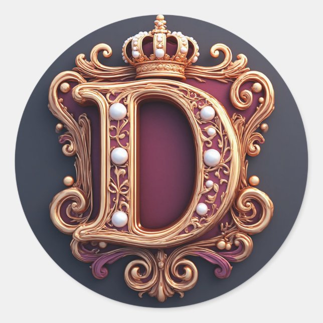 Large D Monogram on Red Velvet Classic Round Sticker (Front)