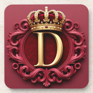 Large D Monogram on Red Velvet Coaster