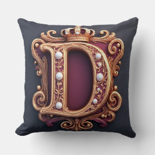 Large D Monogram on Red Velvet Cushion